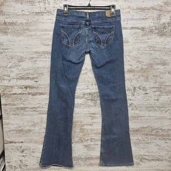Vintage Hollister Jeans Jr 3R Cali Flare Low Rise Y2K Medium Blue Stonewash Fade - Picture 2 of 11